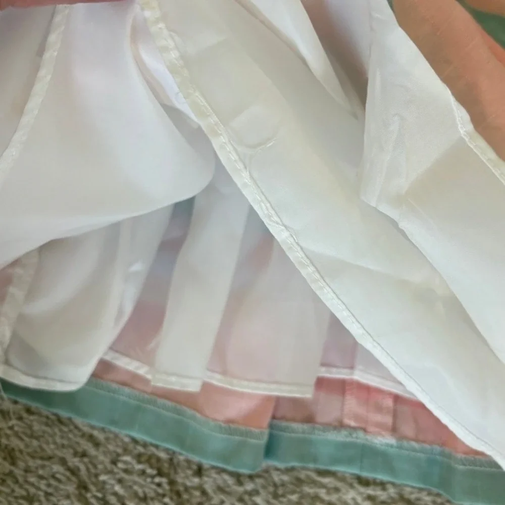 Bonnie Jean Girls Pastel Striped Ruffle Bow Party Dress Peach Mint Size 7